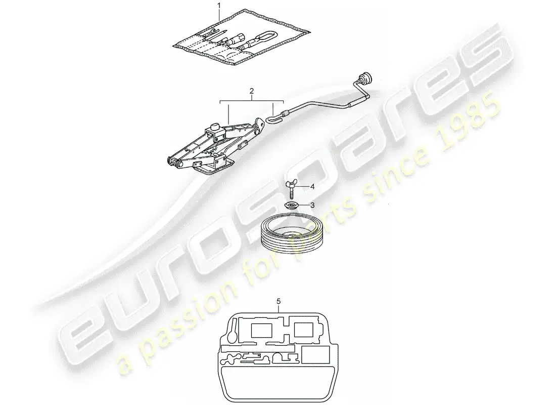 porsche 2005 (996 turbo / gt2) tool - jack - fire extinguisher parts diagram