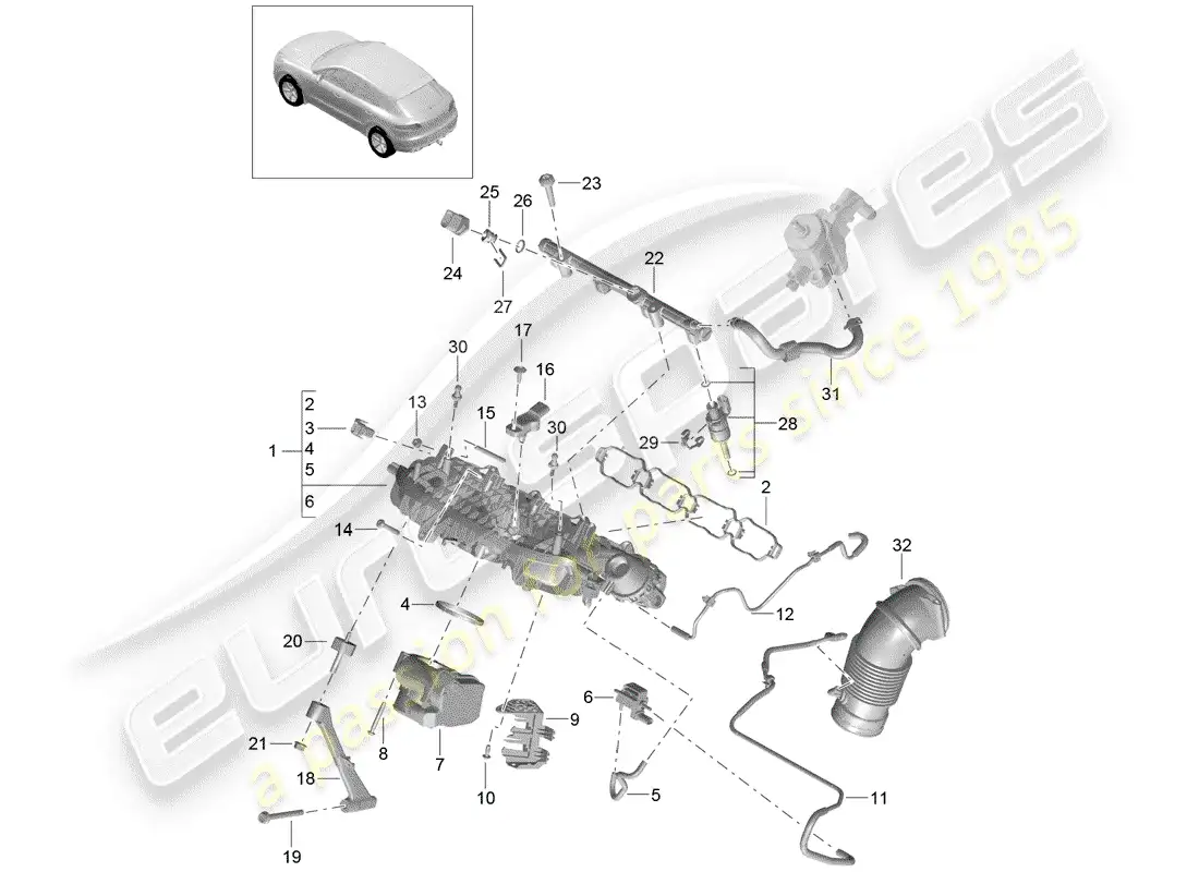 porsche 2016 (macan) intake manifold parts diagram