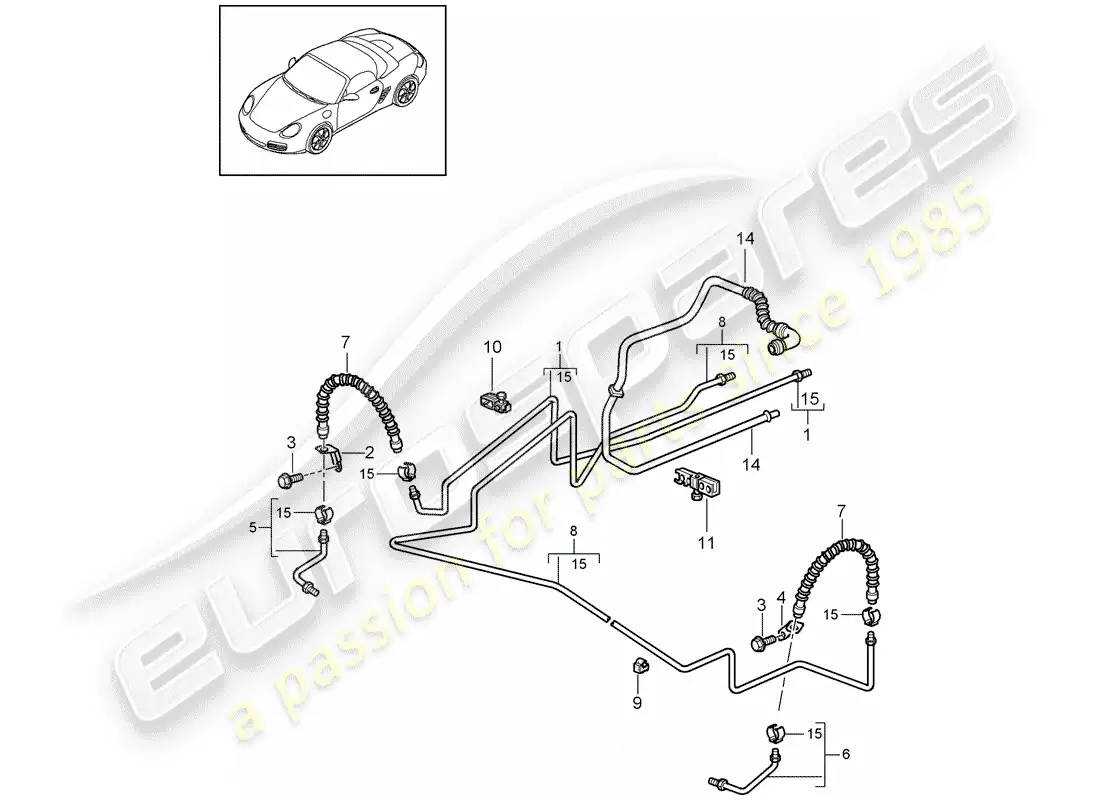 porsche 2012 (987 boxster) brake line parts diagram