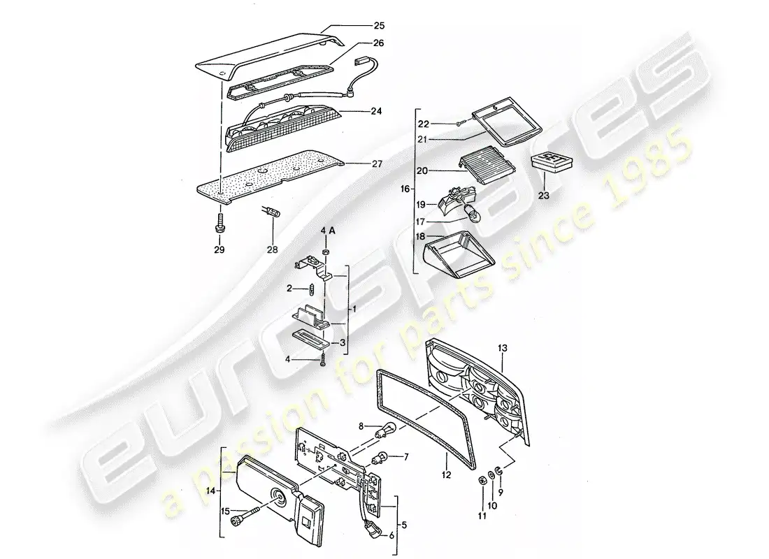 porsche 1990 (944) license plate light - rear light - additional brake light parts diagram