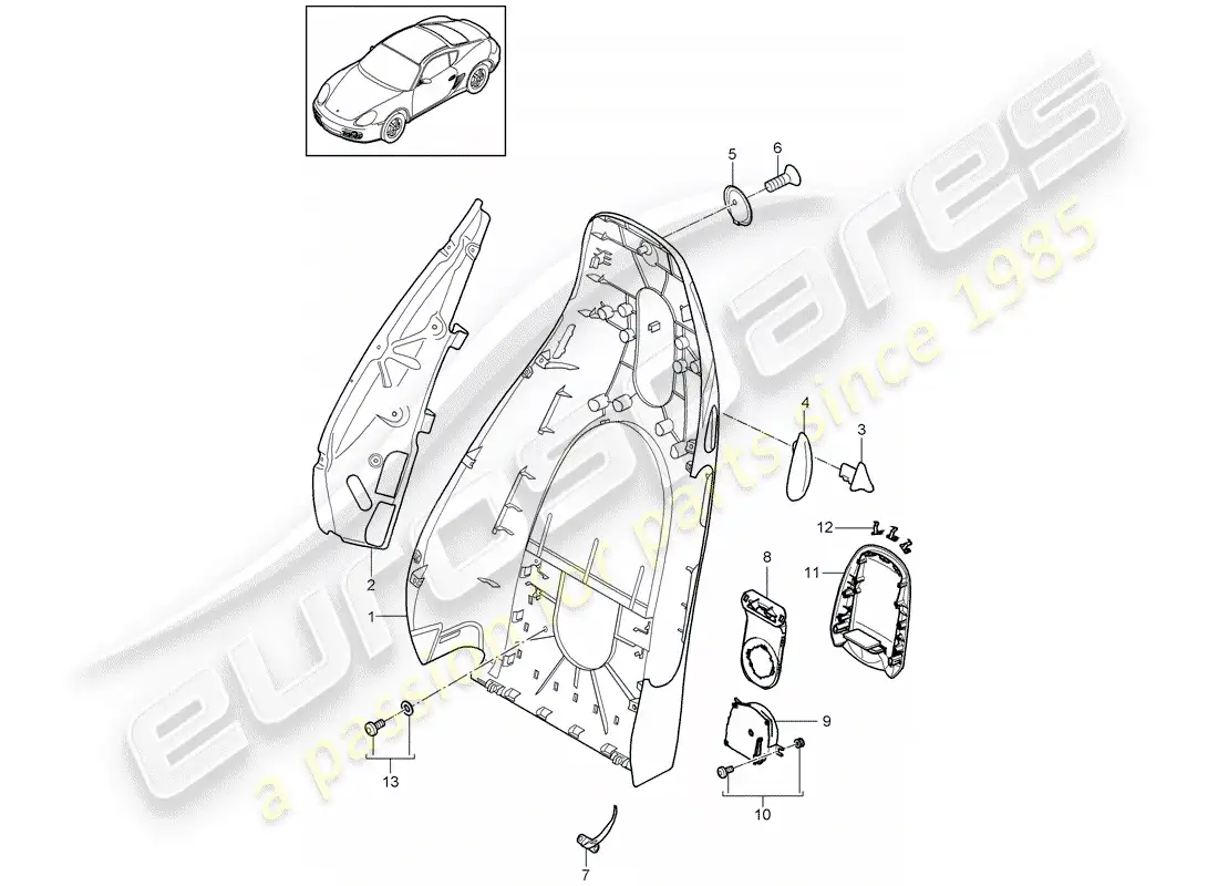 porsche 2011 (987 cayman) backrest shell parts diagram