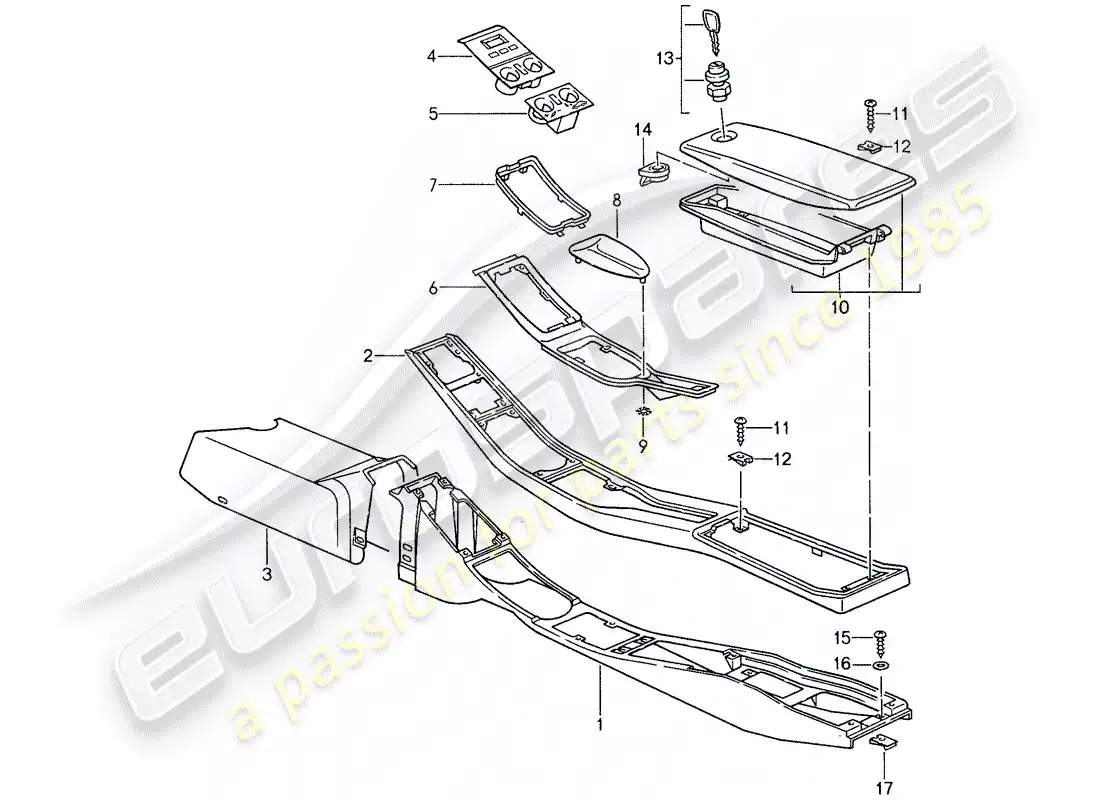 porsche 1987 (959) center console parts diagram