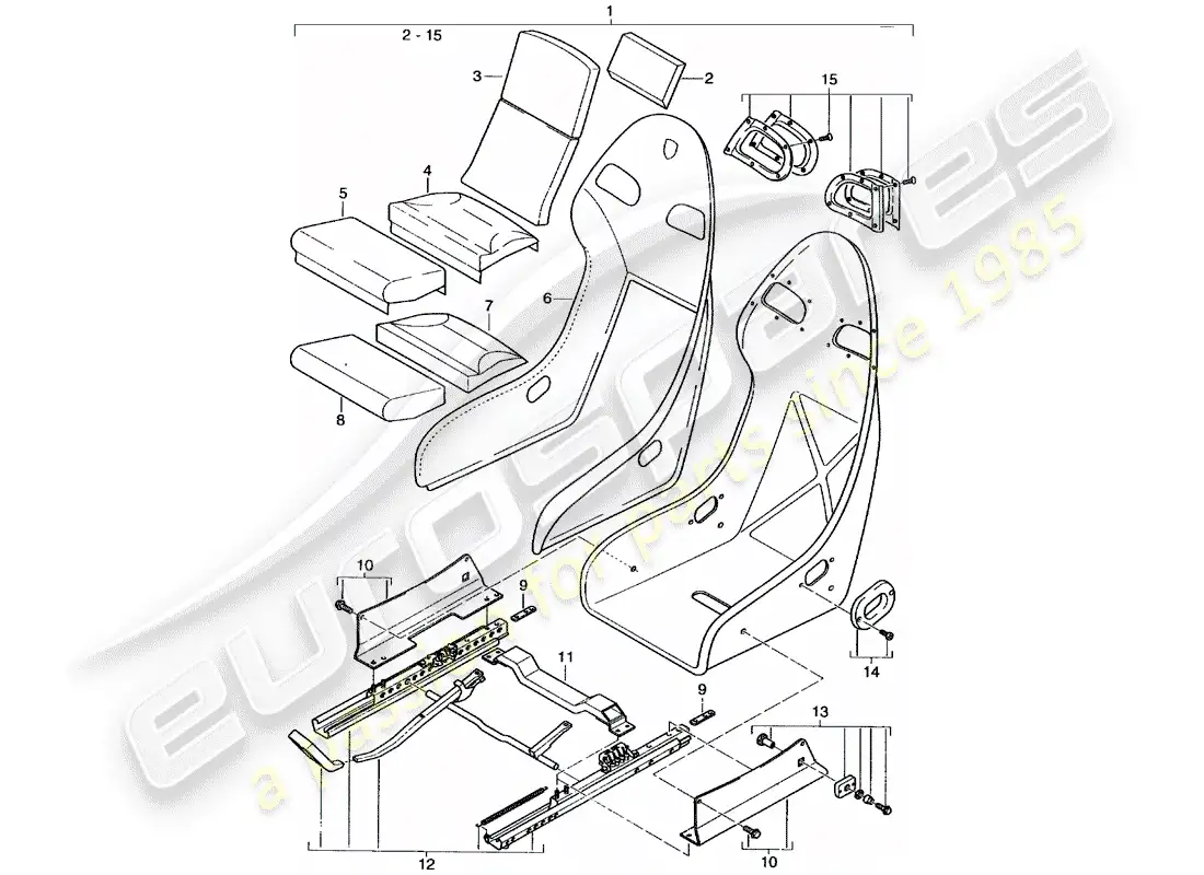 porsche 2003 (996 gt3) seat - cover - perlon velour parts diagram