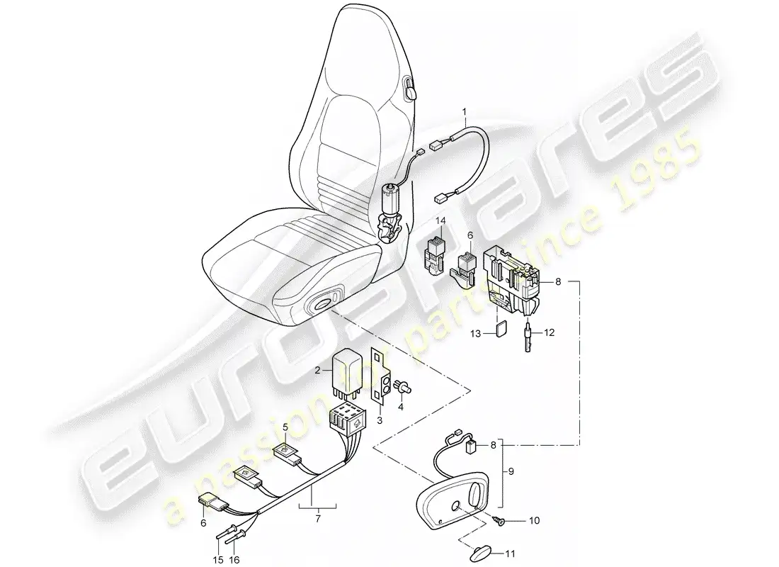 porsche 2000 (996) wiring harnesses - switch - standard seat - sports seat parts diagram
