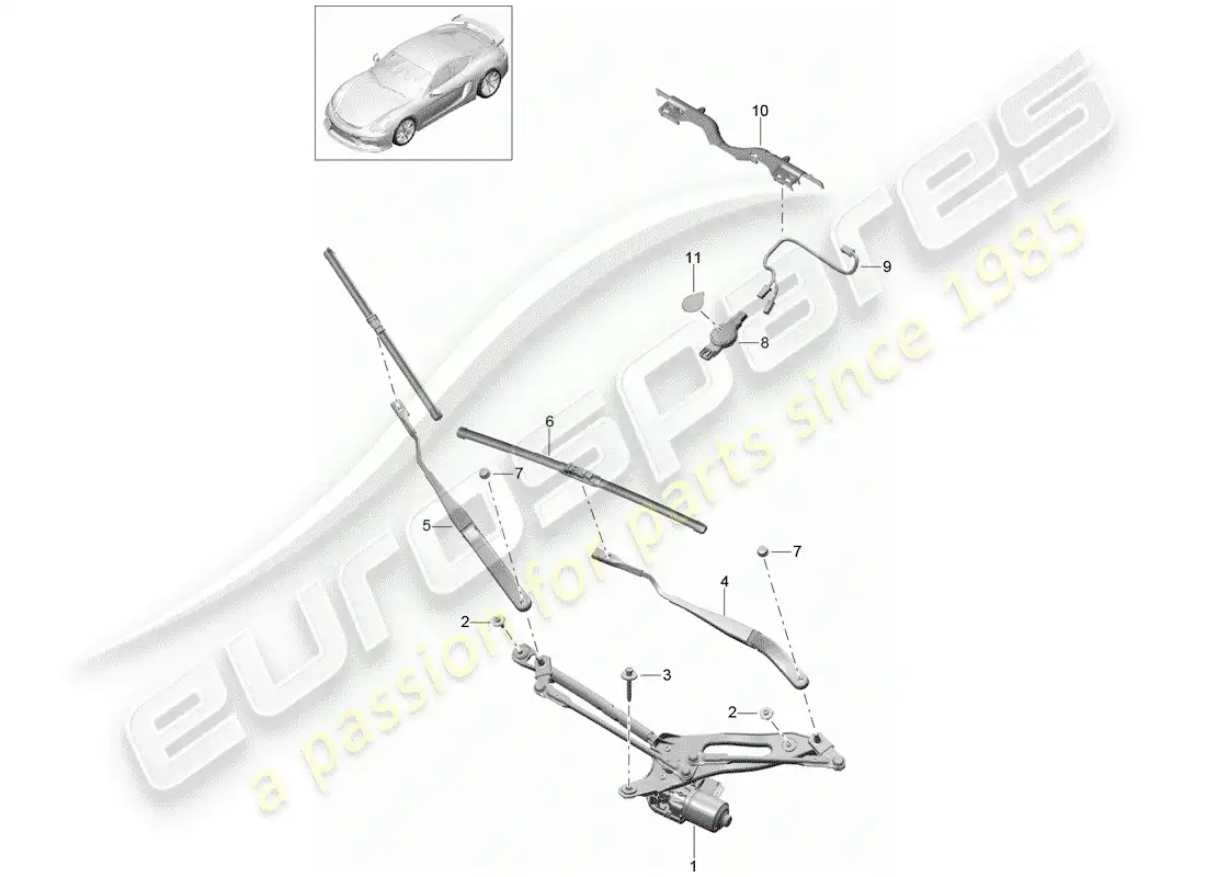 porsche 2016 (981 cayman gt4) windshield wiper system compl. parts diagram