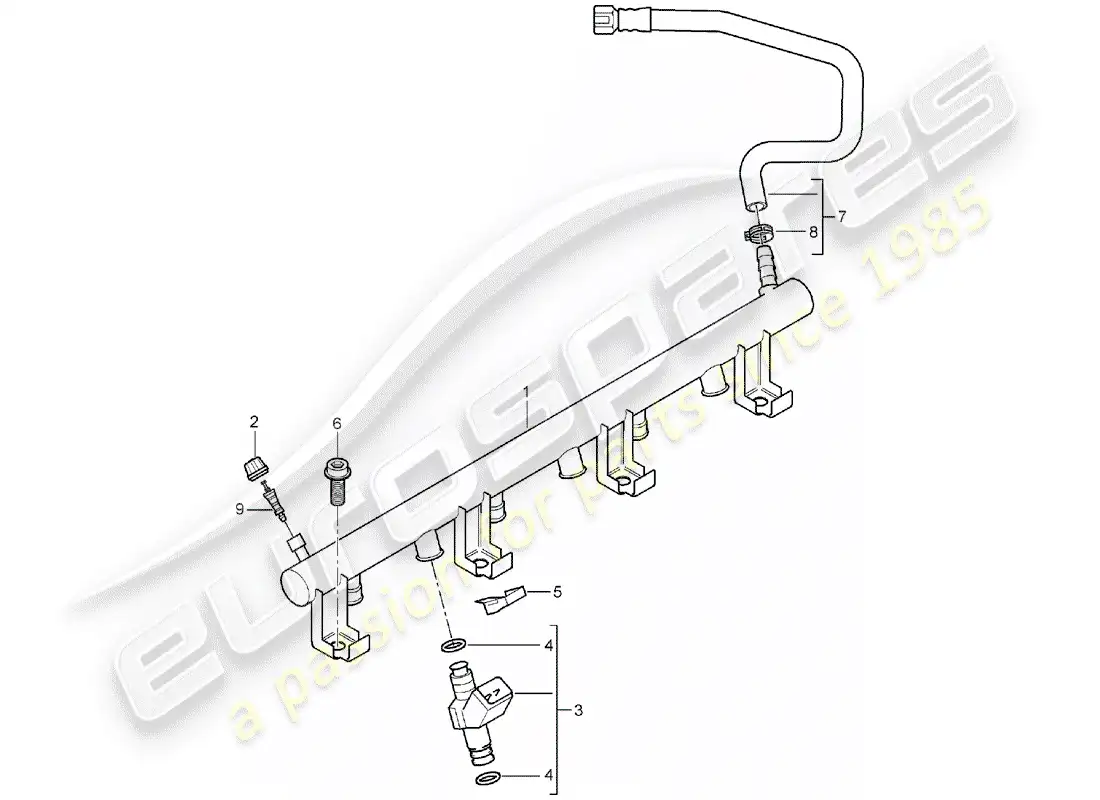 porsche 2005 (cayenne e1 9pa) fuel collection pipe part diagram