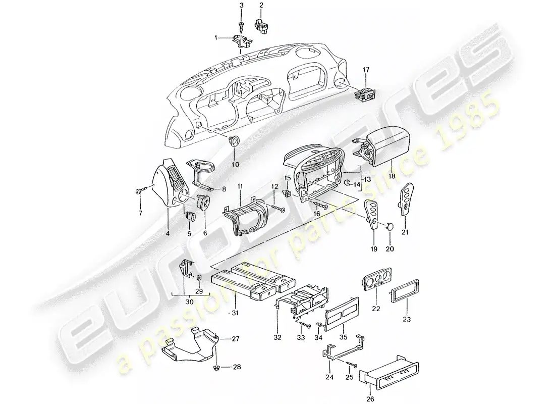porsche 2001 (996) accessories - dash panel trim parts diagram