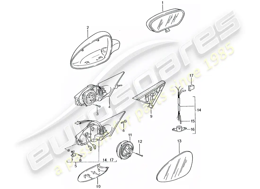 porsche 2001 (996) rear view mirror inner - rear view mirror parts diagram