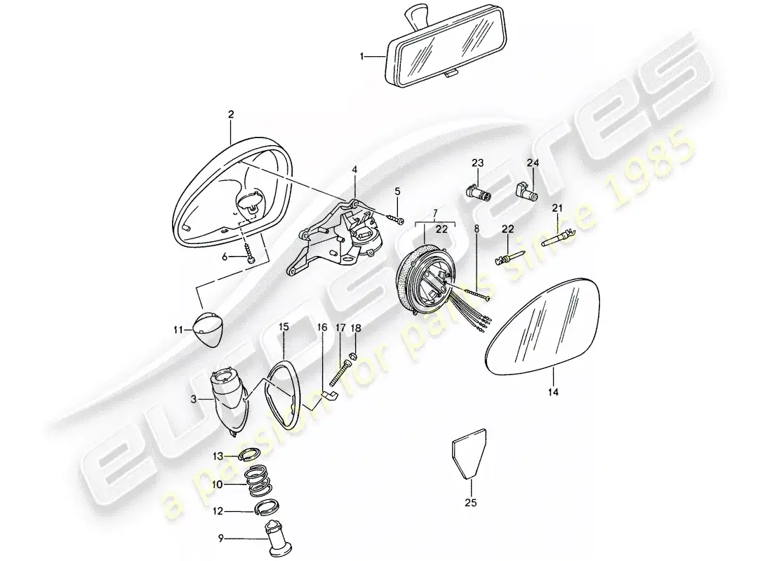 porsche 1994 (993) rear view mirror inner - rear view mirror parts diagram