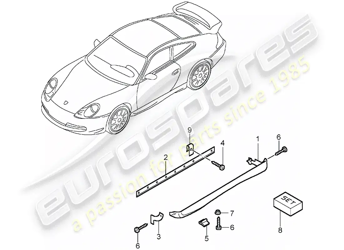 porsche 2004 (996 gt3) side member trim parts diagram