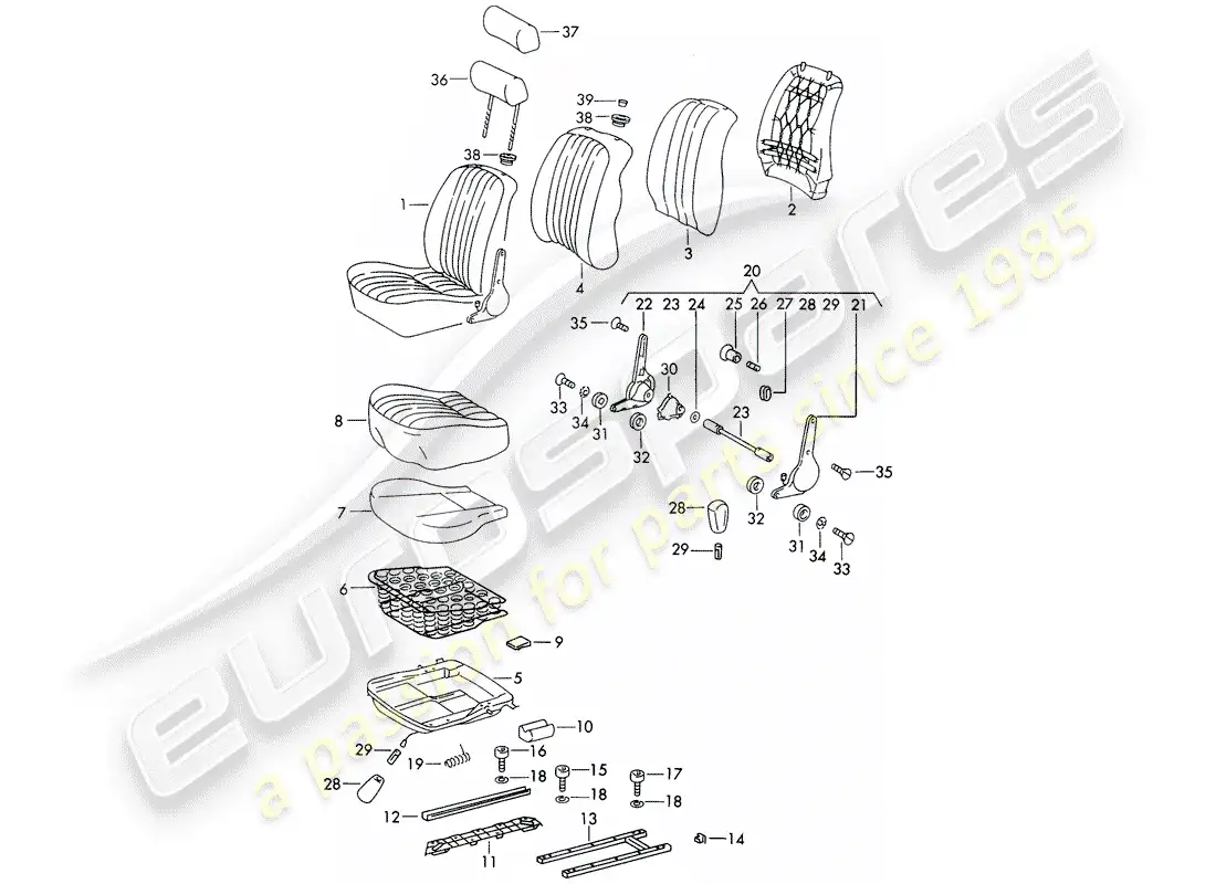porsche 1967 (911/912) front seat - d >> - mj 1968 parts diagram