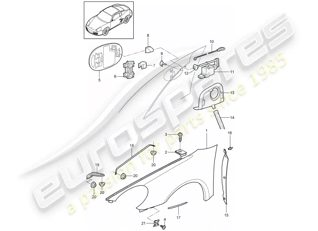 porsche 2010 (987 cayman) fender parts diagram