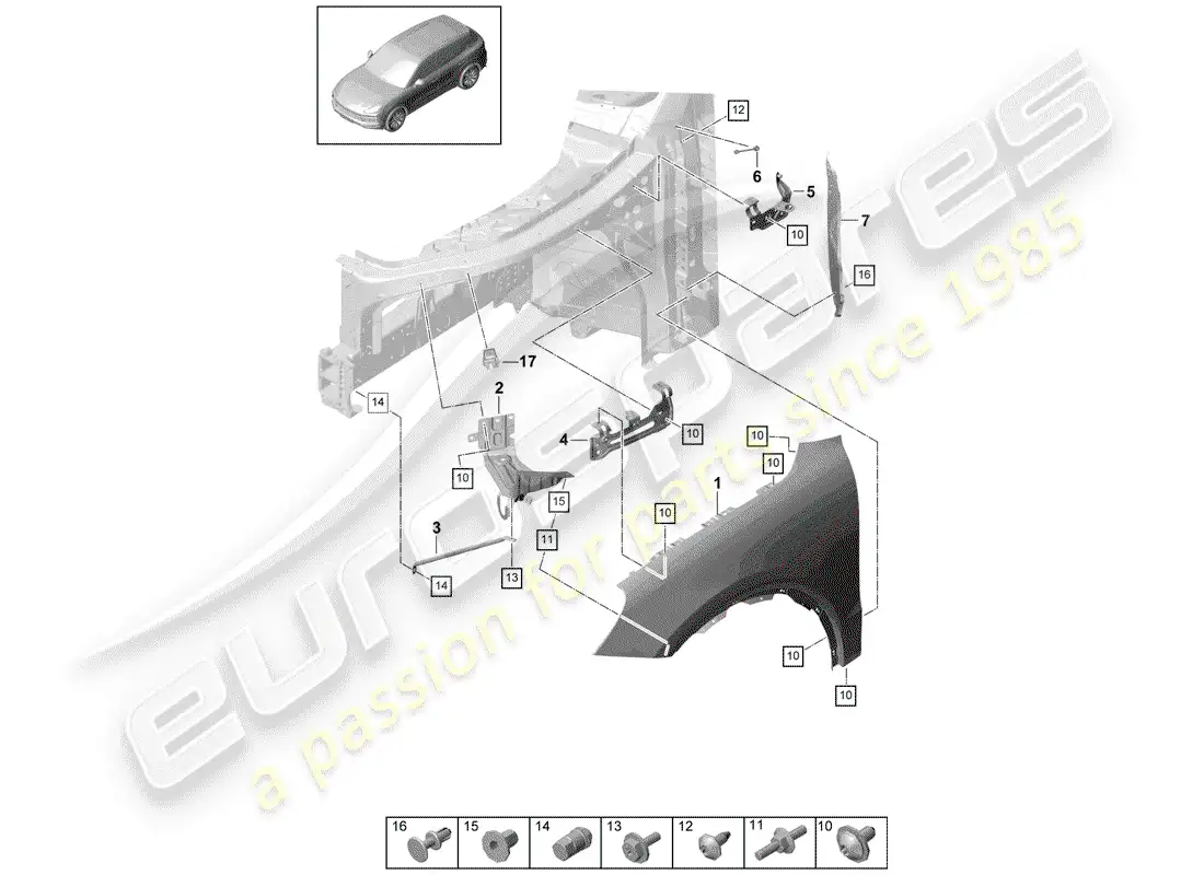 porsche 2020 (cayenne e3 9ya/9yb) fender part diagram