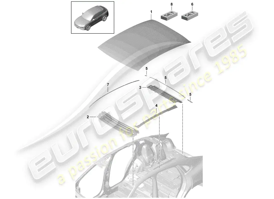 porsche 2020 (cayenne e3 9ya/9yb) outer roof panel part diagram