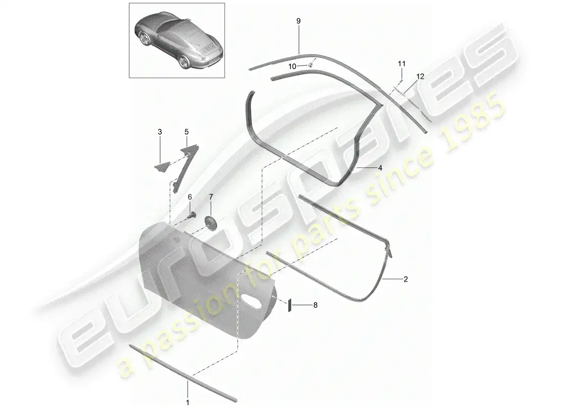 porsche 2015 (991-1) door seal parts diagram