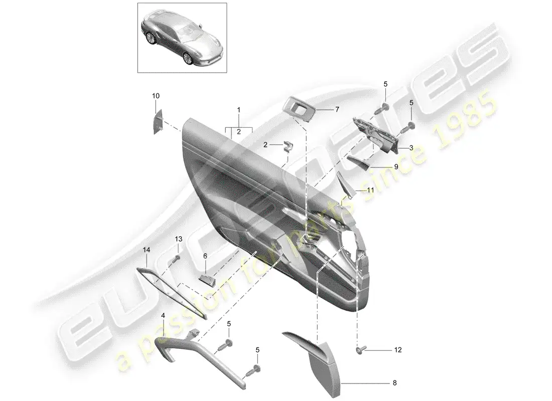porsche 2014 (991-1 turbo) door panel parts diagram