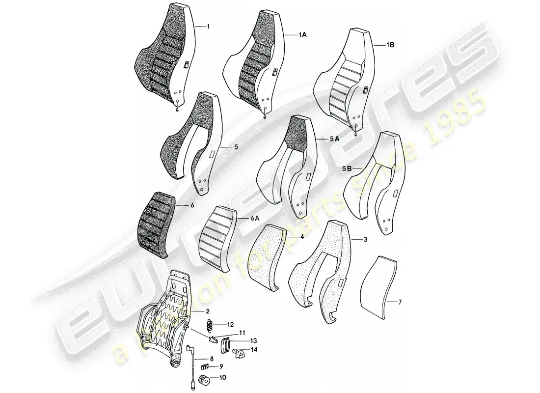 porsche 1982 (944) sports seat - backrest - single parts parts diagram