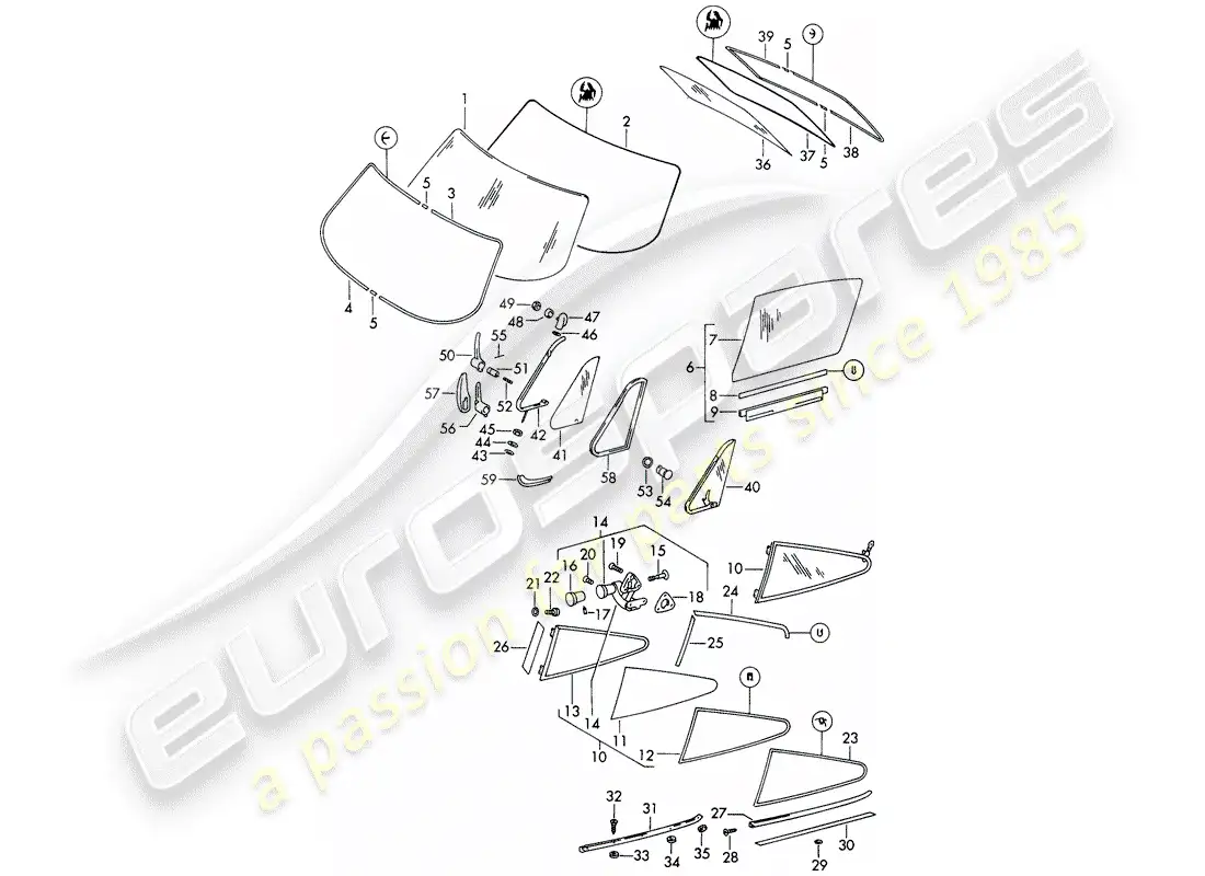porsche 1968 (911/912) window glazing - d >> - mj 1968 parts diagram