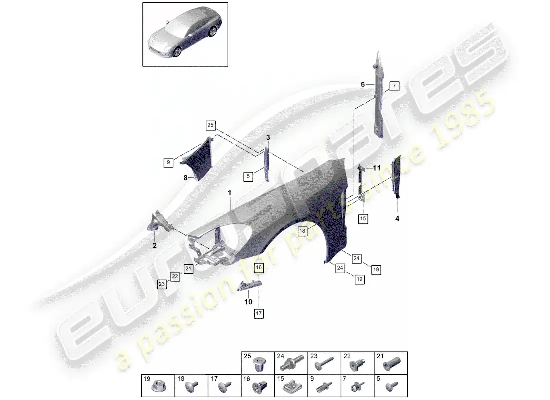 porsche 2018 (panamera 971-1) fender parts diagram