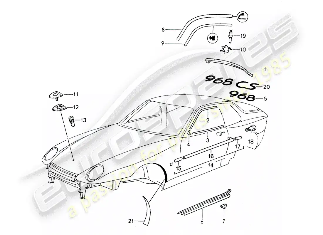 porsche 1993 (968) decorative moulding parts diagram