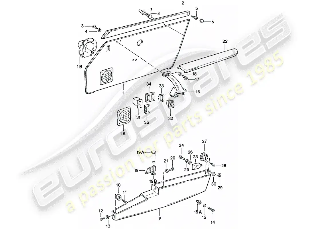 porsche 1985 (911) interior equipment - doors parts diagram