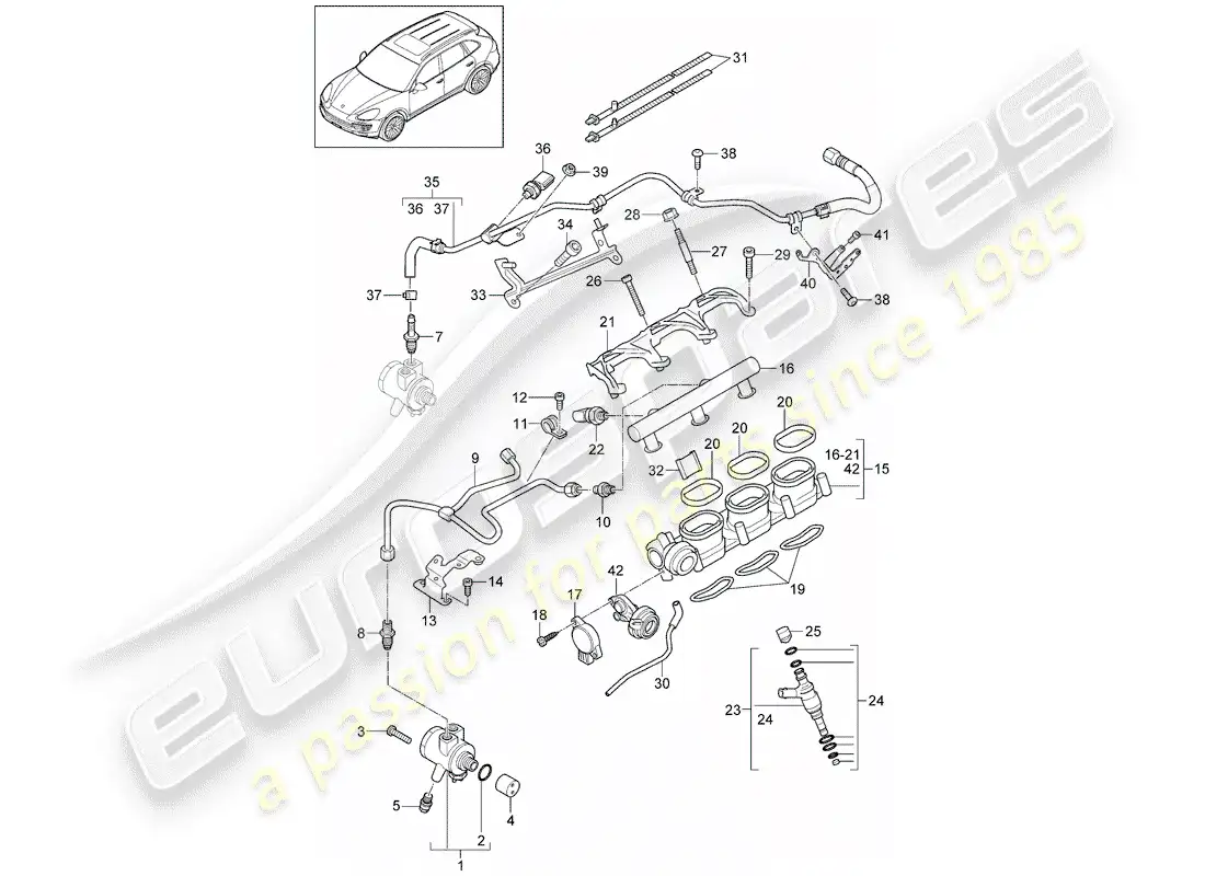 porsche 2011 (cayenne e2 92a) fuel collection pipe parts diagram