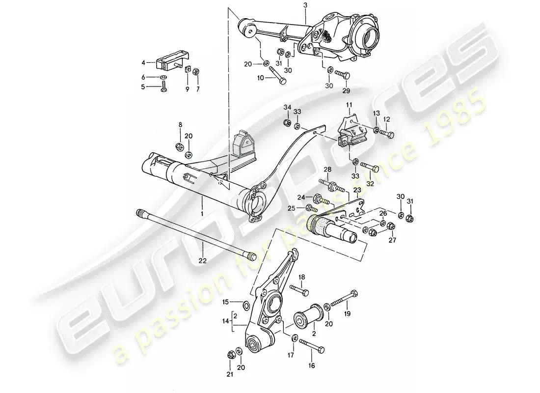 porsche 1993 (968) rear axle carrier - rear axle steering parts diagram
