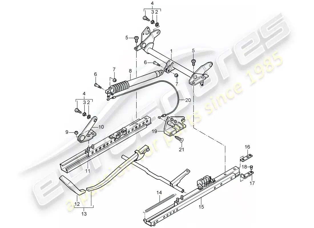 porsche 2001 (986 boxster) seat frame - sports seat - for vehicles with seat height - adjustment parts diagram