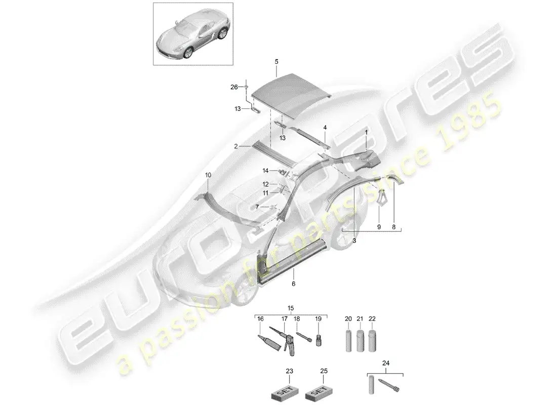 porsche 2017 (718 cayman) roof parts diagram