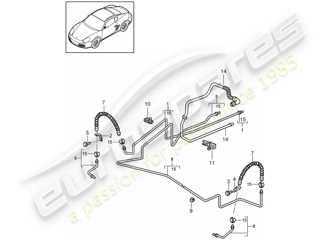 porsche 2011 (987 cayman) brake line parts diagram