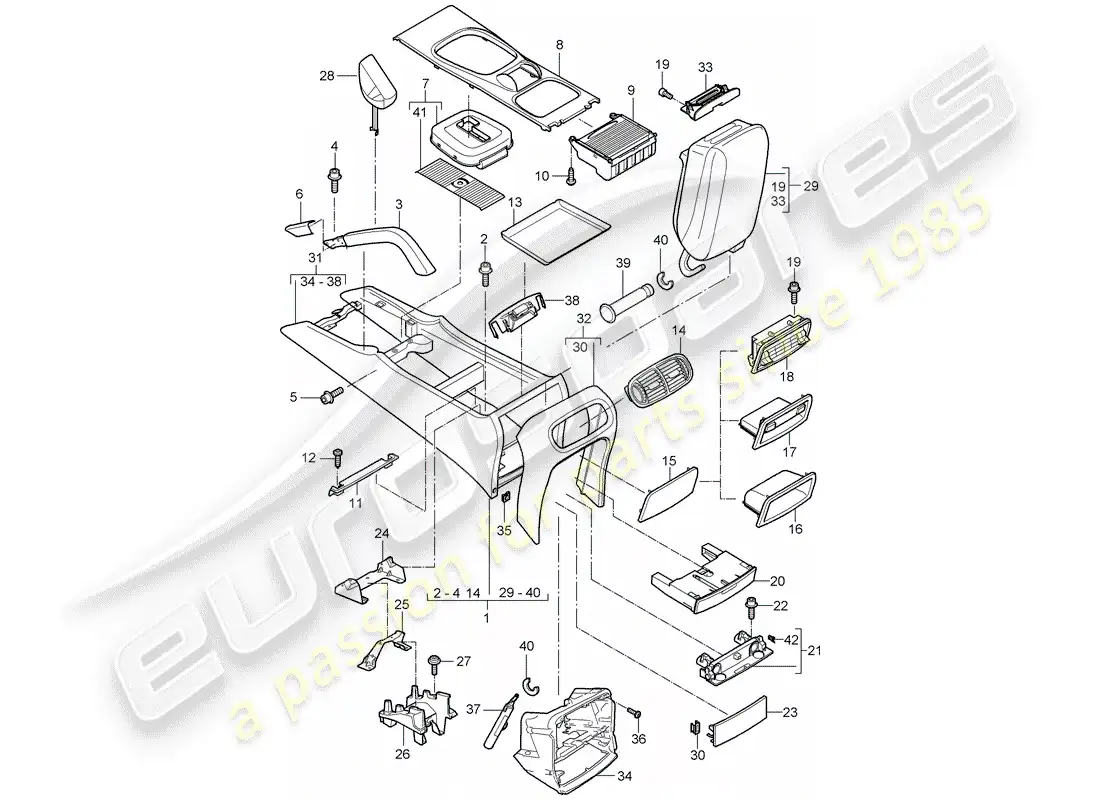 porsche 2005 (cayenne e1 9pa) center console parts diagram