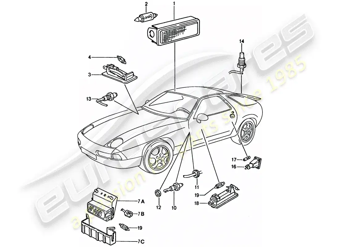 porsche 1993 (928) interior light parts diagram