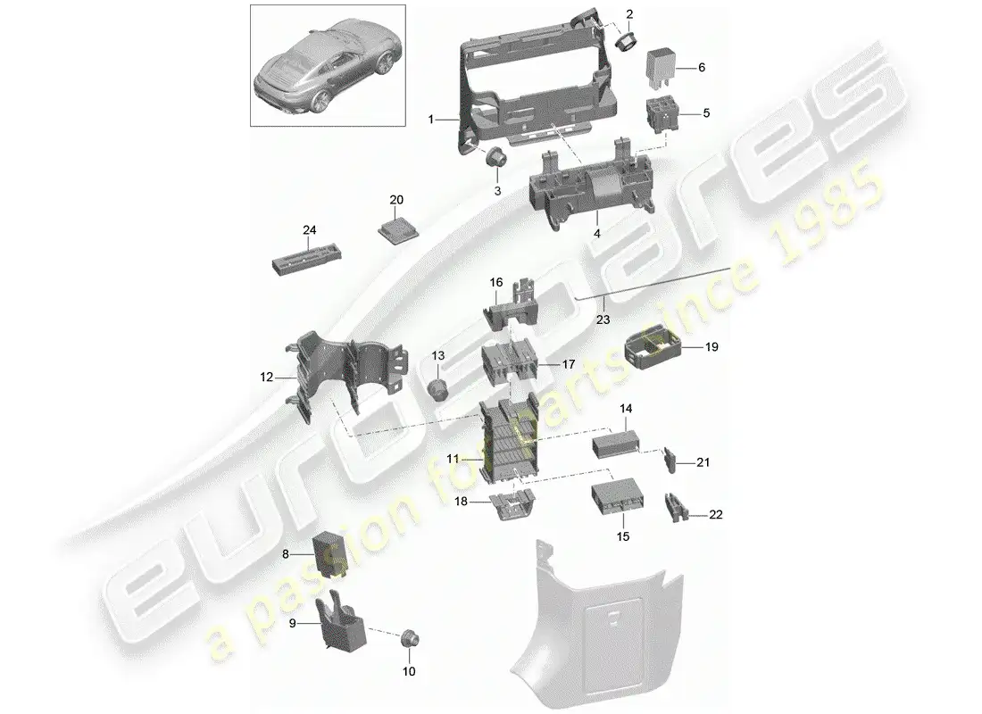 porsche 2016 (991-1 turbo) fuse box/relay plate parts diagram