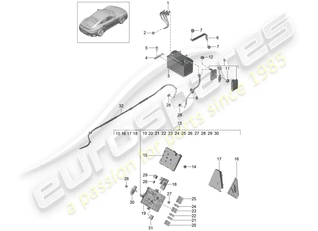 porsche 2016 (991-1 turbo) battery parts diagram