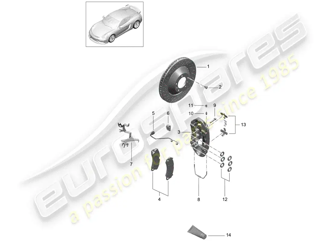 porsche 2016 (981 cayman gt4) disc brakes part diagram