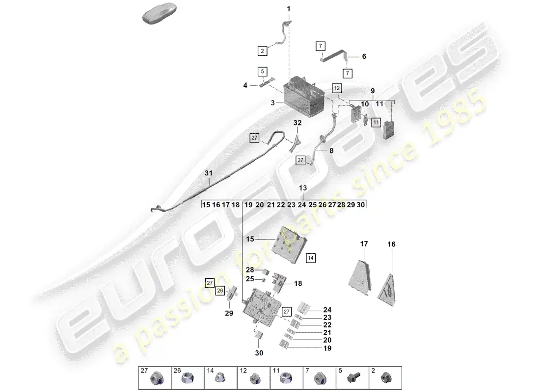 porsche 2020 (718 boxster spyder) battery parts diagram