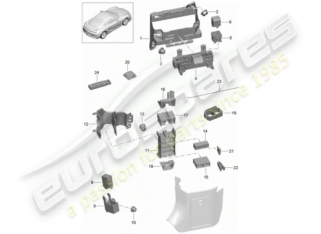 porsche 2016 (981 cayman gt4) fuse box/relay plate parts diagram