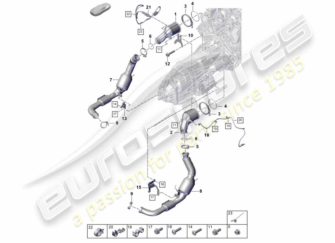 porsche 2025 (panamera 976) exhaust system catalytic converter lambda probe part diagram