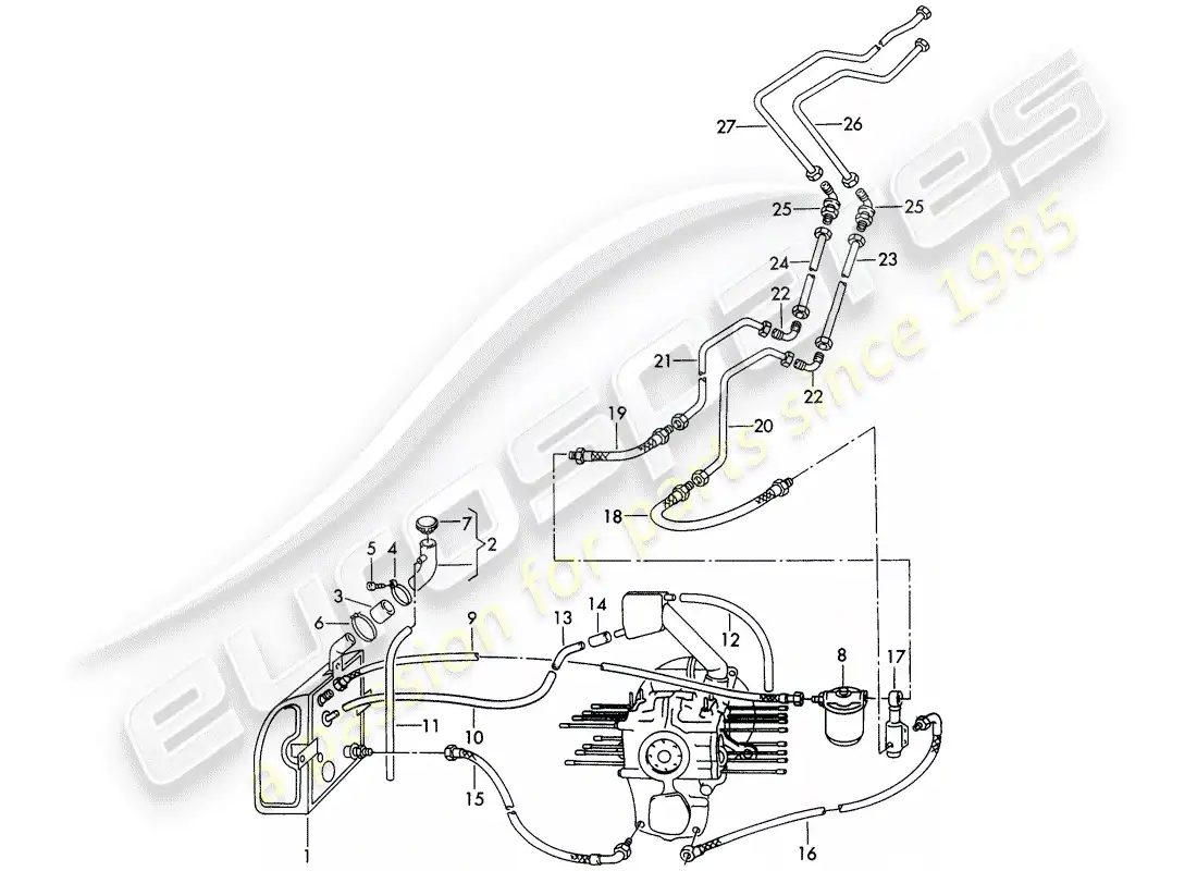 porsche 1953 (356/356a) oil container - oil filter parts diagram