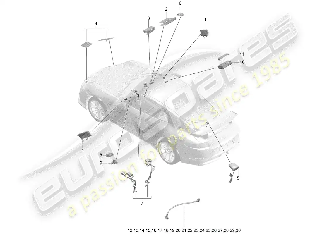 porsche 2016 (991-1 r/gt3/rs) antenna parts diagram