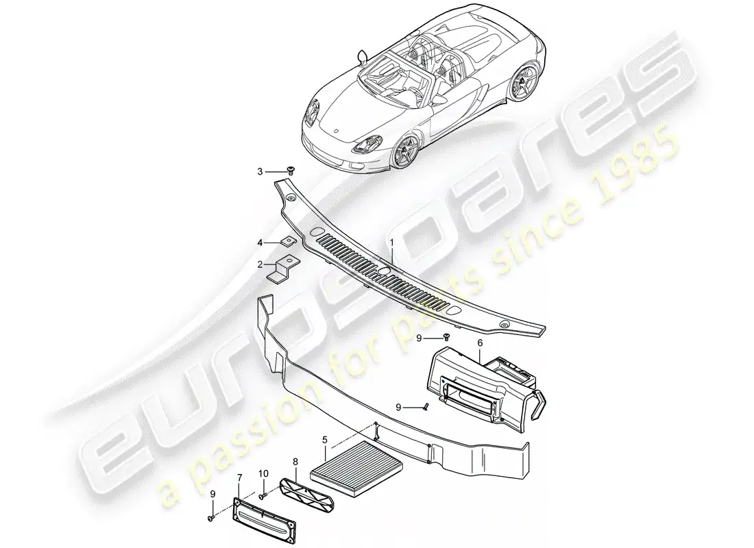 porsche 2006 (carrera gt) cover - water box - particulate filter parts diagram
