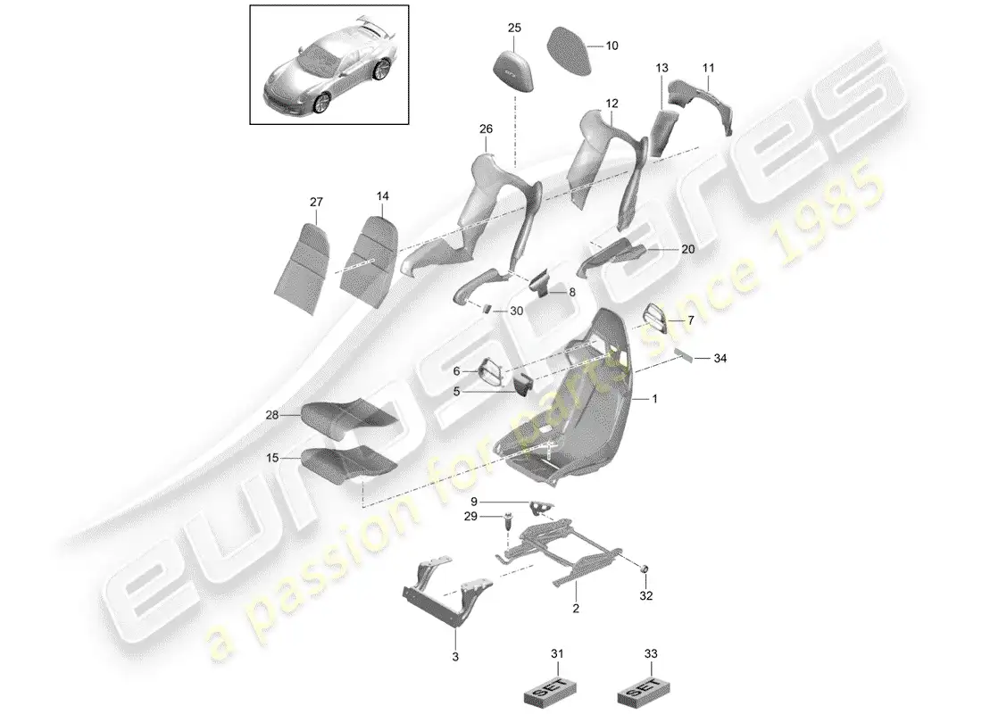 porsche 2016 (991-1 r/gt3/rs) seat parts diagram