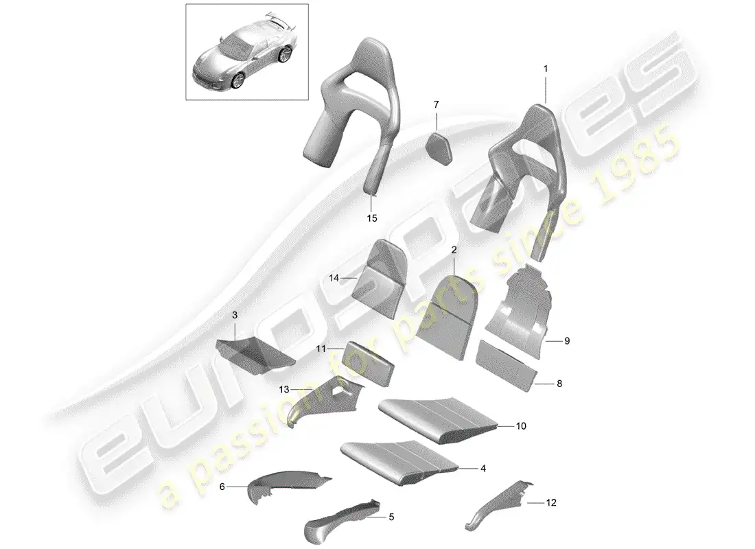 porsche 2014 (991-1 r/gt3/rs) foam part parts diagram