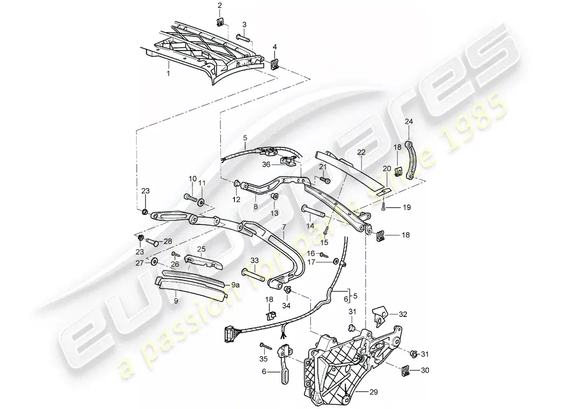 porsche 2007 (997-1) top frame parts diagram