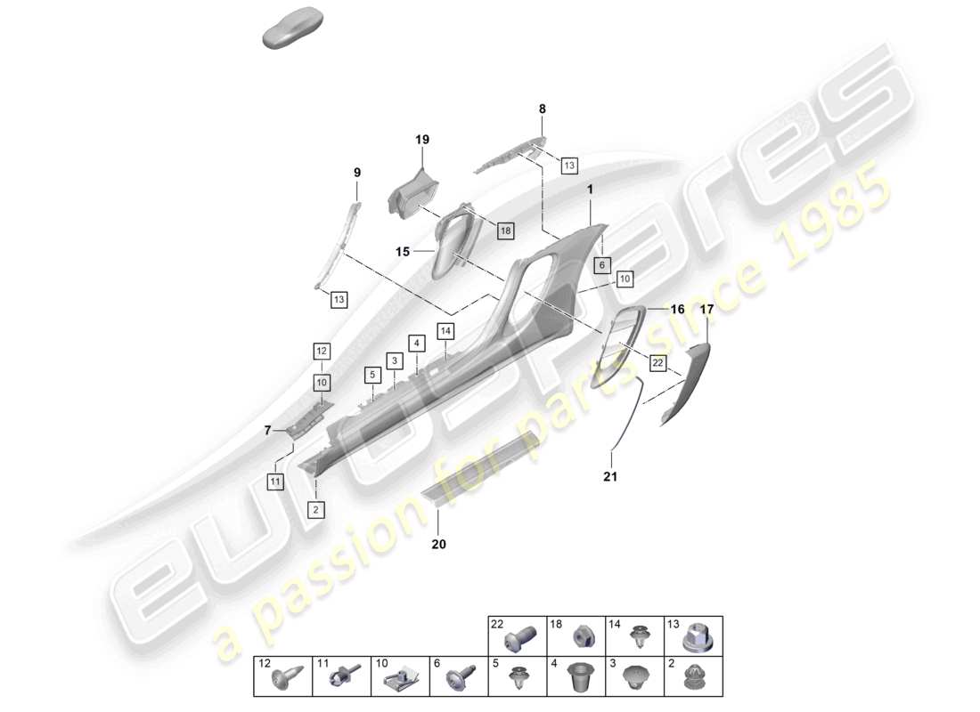 porsche 2022 (718 boxster spyder) side member trim and air guide engine bay part diagram