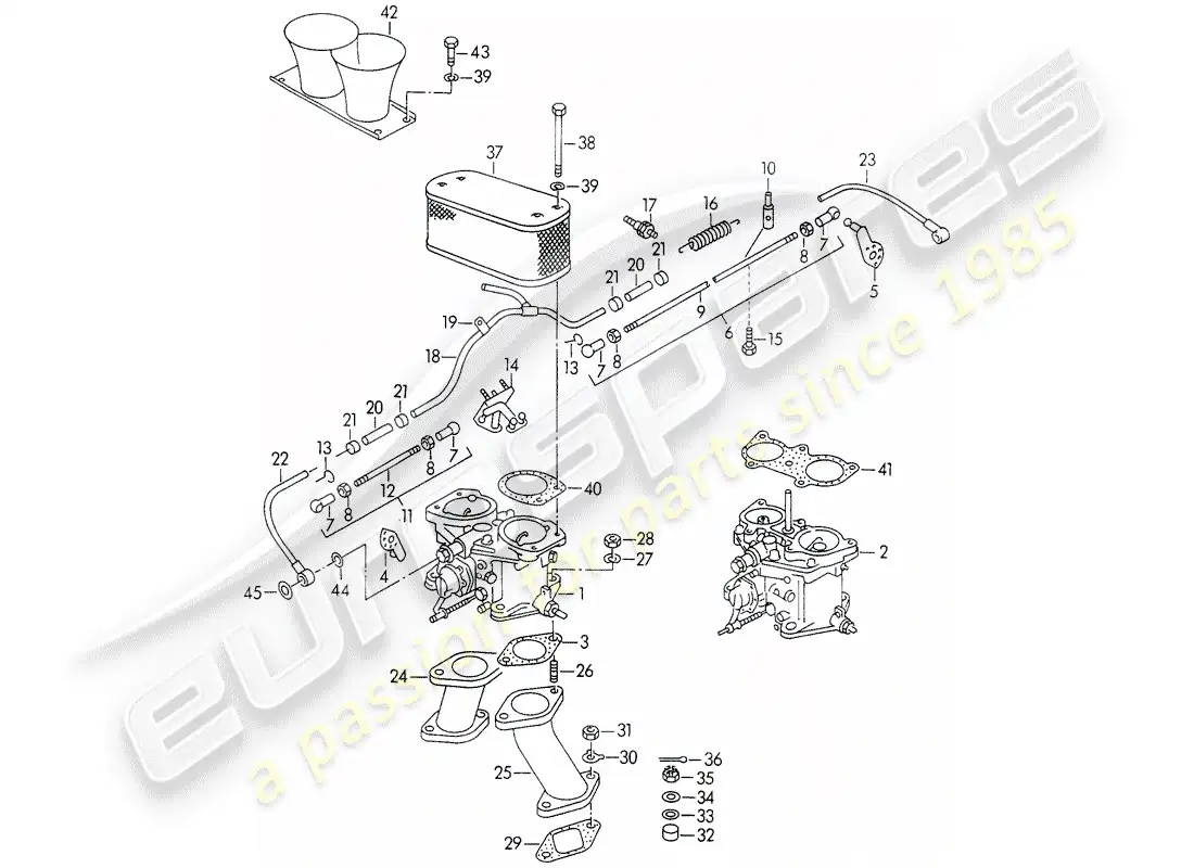 porsche 1955 (356/356a) carburetor - solex 40 p ii-4/weber - and - fuel supply line parts diagram