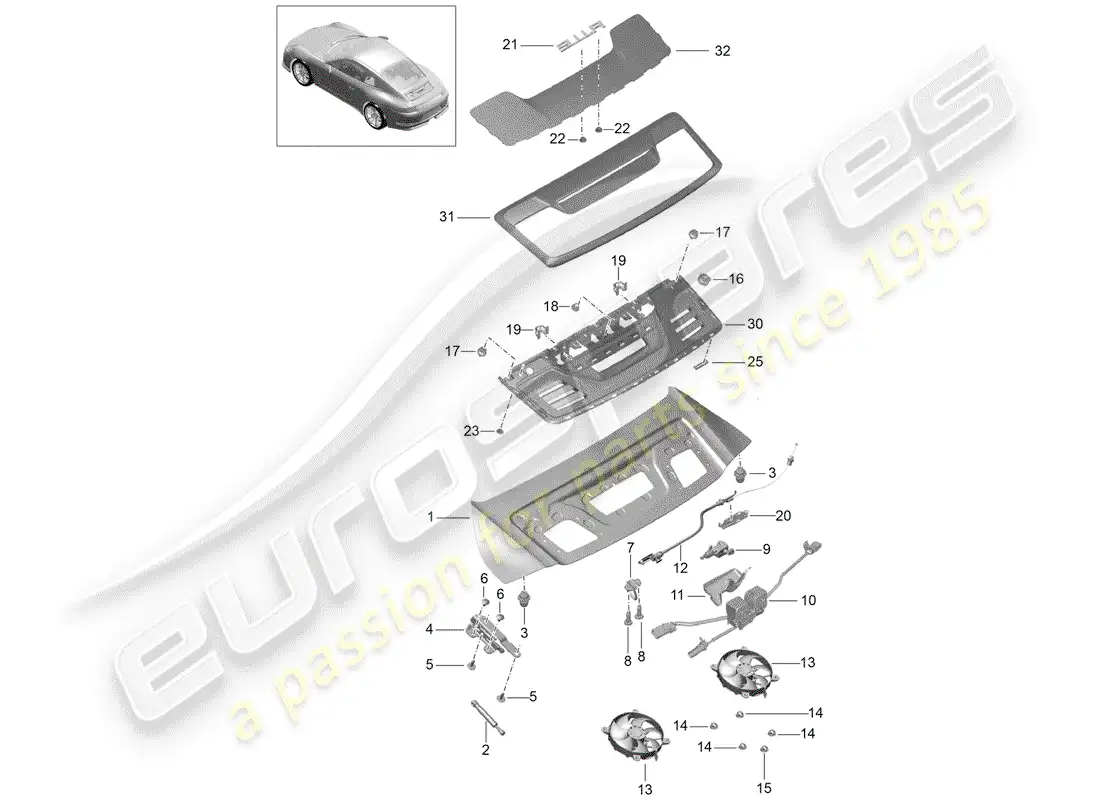 porsche 2014 (991-1 r/gt3/rs) cover parts diagram