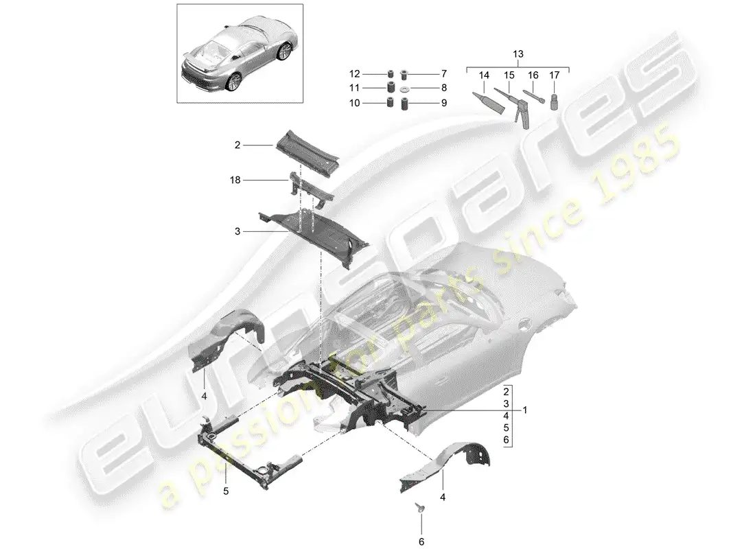 porsche 2014 (991-1 r/gt3/rs) rear end parts diagram