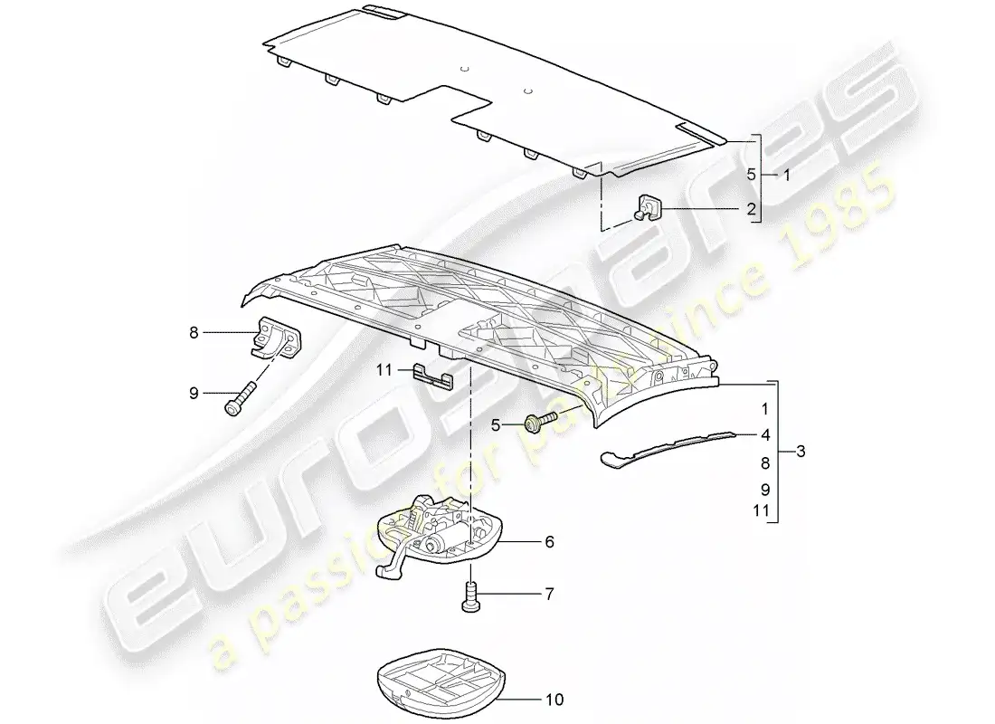 porsche 2007 (997-1) top frame parts diagram