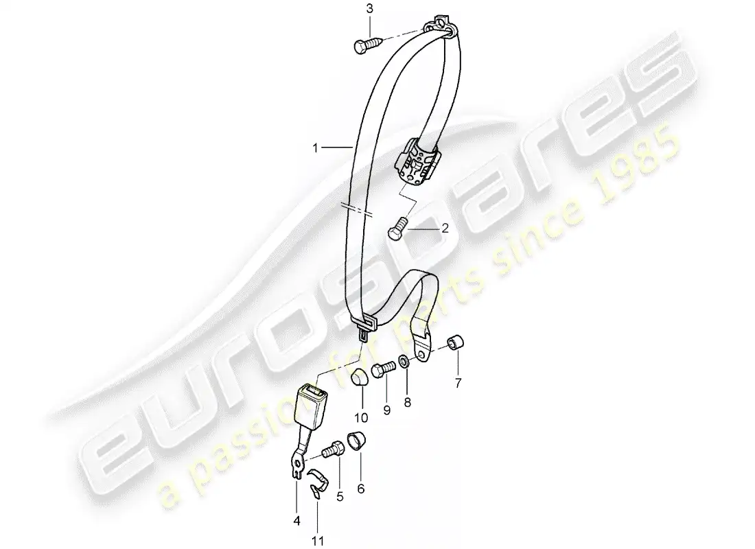 porsche 2006 (997-1) seat belt parts diagram